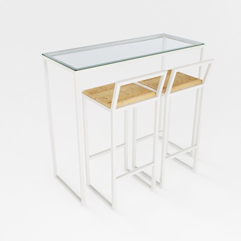 Bancada Cozinha Balcão Gourmet Vidro 2 Banquetas Pinus Br