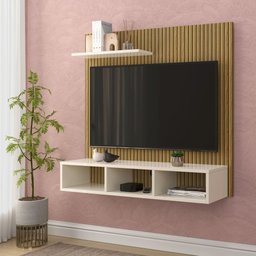 Painel Tv Slim 32 Polegadas com Nicho 3d Off White/ripado - 2