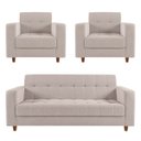 Ver imagem 5 de Kit Sofá 2 Lugares e 2 Poltronas Pé Madeira Castanho Arezo Linho Bege D01 - D'rossi