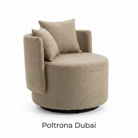Poltrona Dubai Linho Bege Giratória