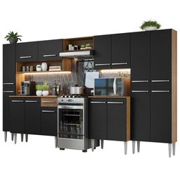 Armário de Cozinha Completa 325cm Rustic/Preto Emilly Madesa 02 - 3