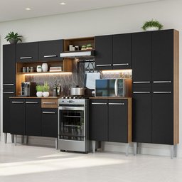 Armário de Cozinha Completa 325cm Rustic/Preto Emilly Madesa 02 - 2