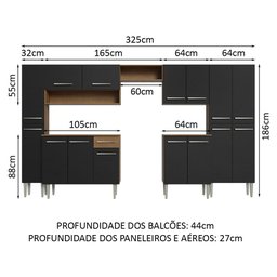 Armário de Cozinha Completa 325cm Rustic/Preto Emilly Madesa 02 - 4
