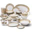Ver imagem 1 de Jogo de Aparelho de Jantar em Porcelana Branco e Dourado 62 Peças 45x63x57cm