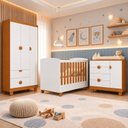 Ver imagem 1 de Quarto Apolo para Bebê Completo com Berço 2 em 1 Cômoda com Porta e Guarda Roupa 3 Portas |100% Md