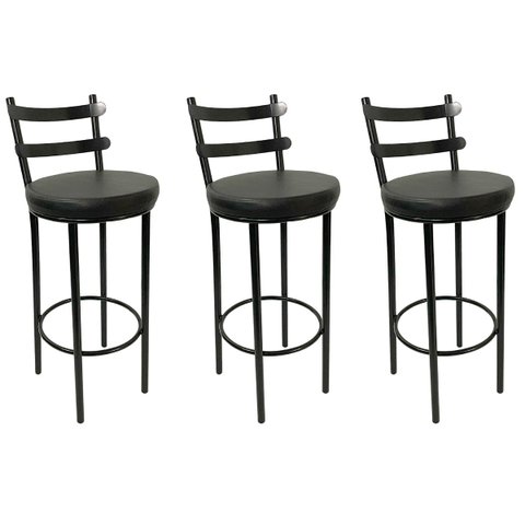 Combo 3 Banquetas Rafaela - Redonda Altura 65cm para Bar e Cozinha Preta com Assento Confortável Cor