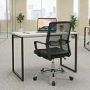Ver imagem 1 de Mesa Escrivaninha Industrial Slim 90x45cm Compacta Apartamento 100% Mdf e Aço