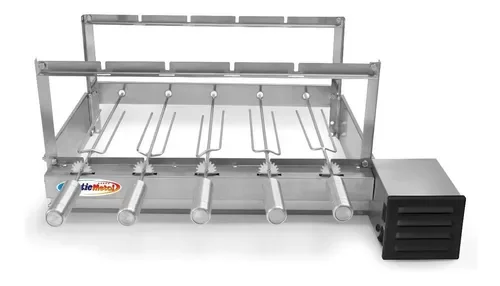 Churrasqueira Giratória Rotativa 5 Espetos Inox Giram Opostos Motor WEG - Lado Direito