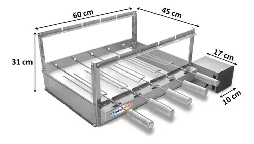 Churrasqueira Giratória Rotativa 5 Espetos Inox Giram Opostos Motor WEG - Lado Direito - 2
