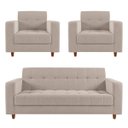 Ver imagem 1 de Kit Sofá 3 Lugares e 2 Poltronas Arezzo Linho Areia A27 Pés Chanfrado Castanho