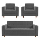 Ver imagem 1 de Kit Sofá 3 Lugares e 2 Poltronas Arezzo Linho Grafite A26 Pés Chanfrado Castanho