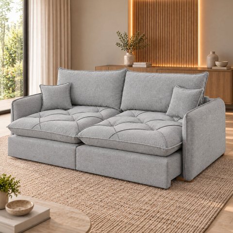 Sofá Cama Retrátil e Reclinável 3 Lugares 180cm Pés em Madeira Miami