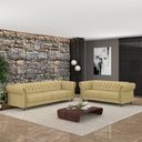 Ver imagem 1 de Conjunto de Sofá Sala de Estar Stanford Chesterfield 2 e 3 Lugares 180cm/260cm Pés Madeira Couro Beg