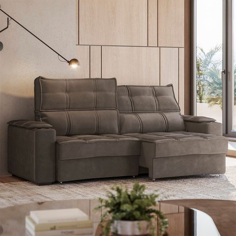 Sofá Retrátil e Reclinável 2 Lugares com Porta Copos 180cm Cobán Yescasa