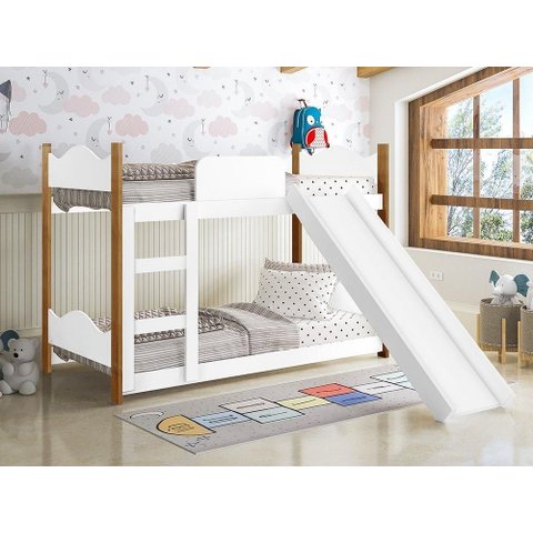Beliche Infantil Encanto Branco Grenat com Escorregador e Colchões - Gabrielli Móveis