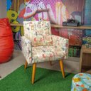 Ver imagem 2 de Kit 1 Poltrona e 1 Puff Larissa Estampado Retrô Rosa D61 Pés Palito Castanho