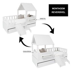 Cama Casinha com Telhado 02 Gavetas Kit Escada e Grades Anatômica Branco Megamobilia - 6