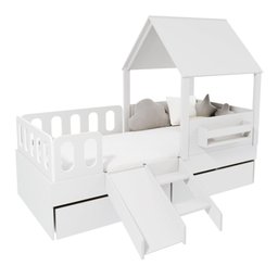 Cama Casinha com Telhado 02 Gavetas Kit Escada e Grades Anatômica Branco Megamobilia - 2