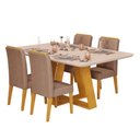 Ver imagem 1 de Conjunto Sala de Jantar Mesa Tampo Retangular Chanfrado Curvo Mad/vid 160 X 90cm Kiara Cedro Off Whi