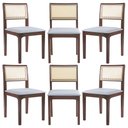 Ver imagem 1 de Kit 06 Cadeiras Sala de Jantar Madeira Maciça Nivea Tela Rattan Sextavano Linho Cinza/Amêndoa G55 -