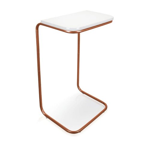 Mesa Lateral Tampo Multiuso Para Sofá Base Bronze - D’Rossi - Branco