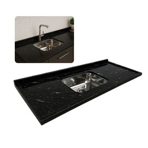 Pia Cozinha Granito Preto Via Lactea 180cm Cuba Inox Funda: Preto Via Lactea