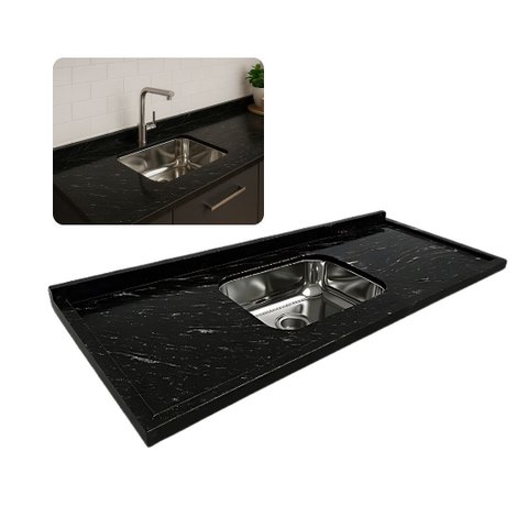 Pia Cozinha Granito Preto Via Lactea 180cm Cuba Inox Funda: Preto Via Lactea