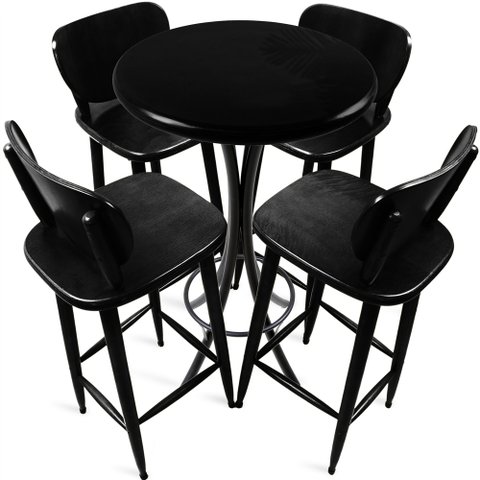 Cj Mesa Madeira 60cm - Bistrô Fixa 98cm + 4 Banquetas 73 - Preta - Liso
