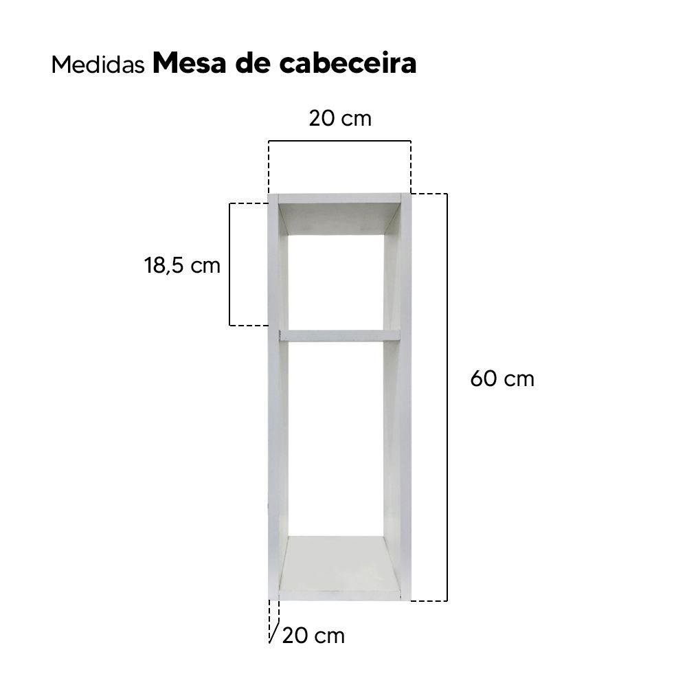 Kit 2 Mesa de Cabeceira Branco Cama Solteiro Quarto Sala 20cm - 4