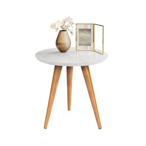 Mesinha Redonda Apoio Retro Pés de Madeira: Branco