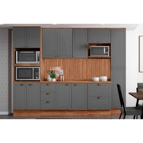 Cozinha Modulada Carraro 9 Peças Bella C9P24 Nogal/Cinza