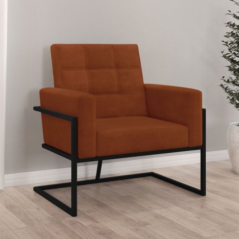 Poltrona para Sala de Espera Recepção Clinica Base de Ferro Tecido Corano Premium Suporta 150kg