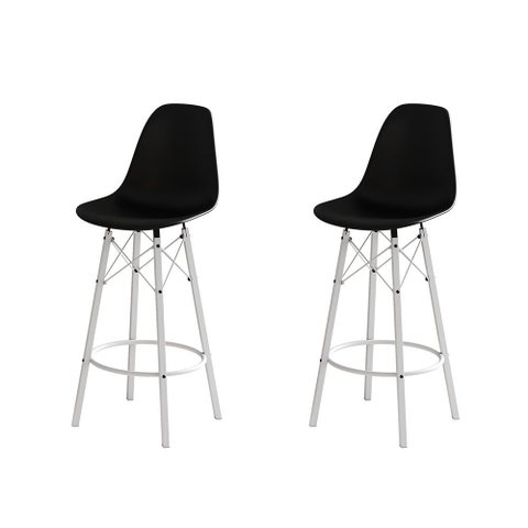 Conjunto 2 Banquetas Eames Tubo Ferro Branco Assento Preto