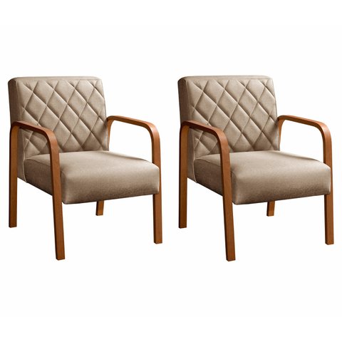 Conjunto 2 Poltronas Lara Cadeira decorativa Sala, Recepção - Linho Marrom