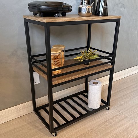 Carrinho Gourmet Auxiliar Ferro Mdf Freijó