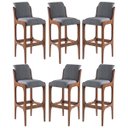 Ver imagem 1 de Kit 6 Banquetas Alta Irlanda 45 x 101 Cm Madeira Maciça Imbuia Linho Cinza L55