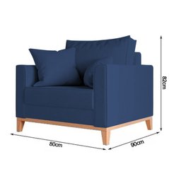 Poltrona Beny Amamentação com 2 Almofadas Base em Madeira Maciça Tecido Suede Azul - 4