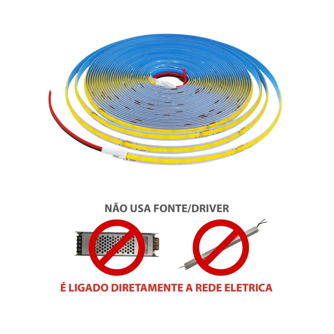 Fita Cob 320 Led's 10 Metros Ip44 110v 14w 3000k Liga Direto - 3