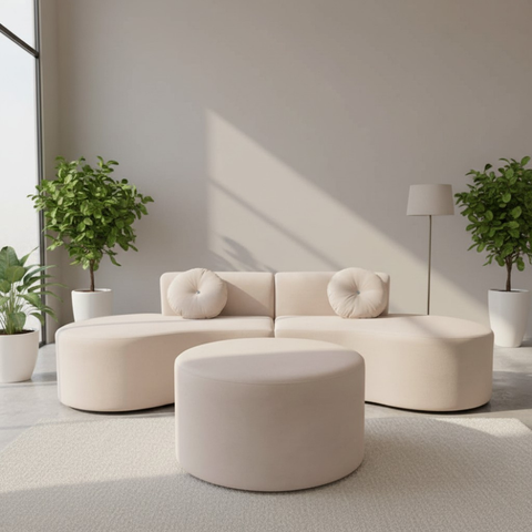 Sofá Modular Orgânico Monterrey 260cm + Puff Veludo Marfim