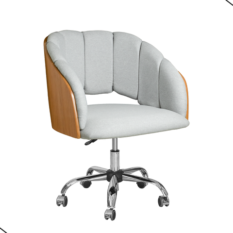 Cadeira Poltrona Nicole Pés Rodinhas Com Regulagem de Altura Linho Cinza Claro