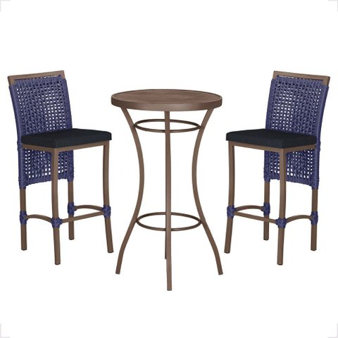 Mesa Bistro e 2 Banquetas Roma Marrom Corda Náutica 12 Trama Original