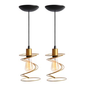 Kit 2 Pendente Aramado Poptem Mola Dourado Lustre Luminária Iluminação Sala Quarto Iluminação Interi