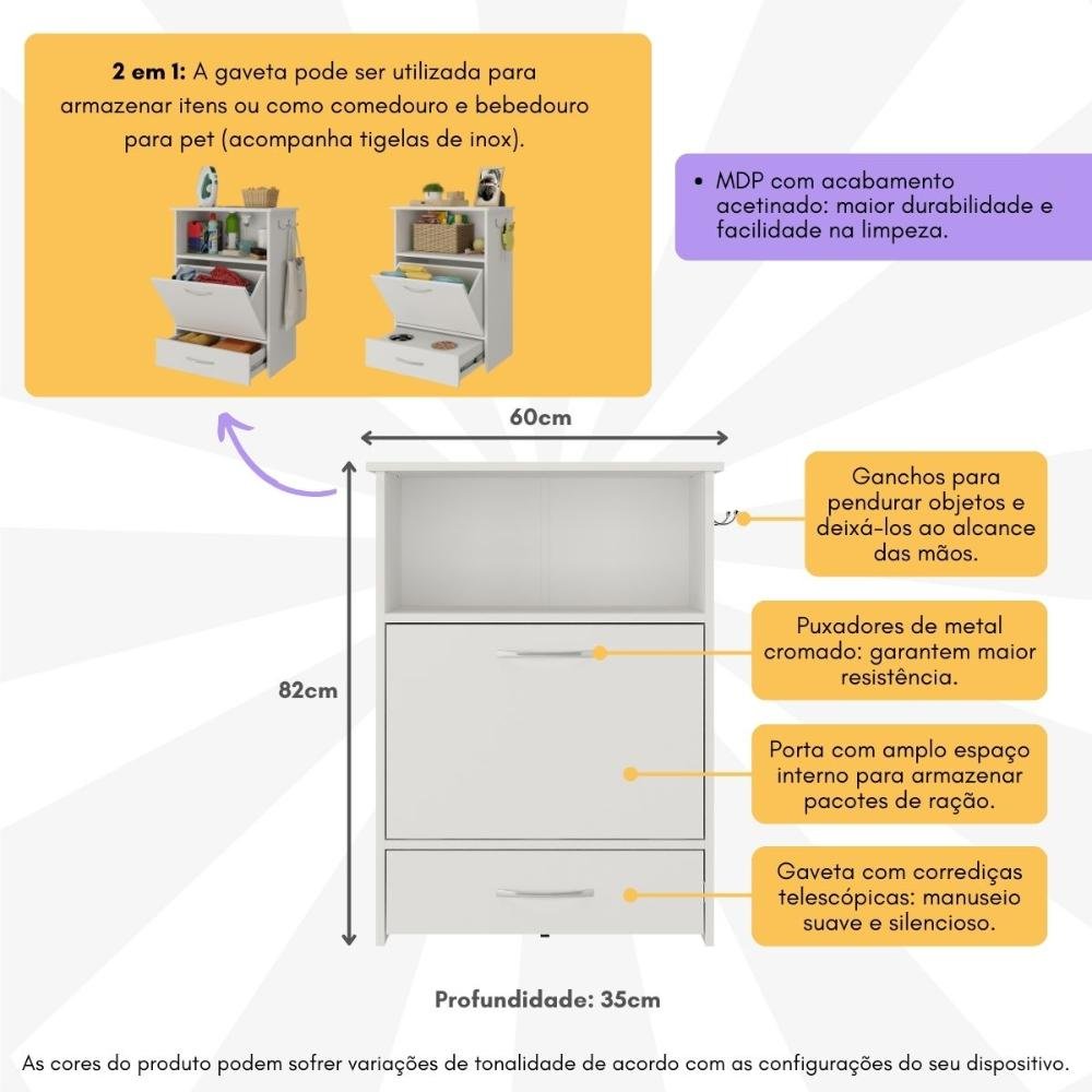 Balcão Multiuso/comedouro para Cães e Gatos Multimóveis Mp6026 Branco - 3