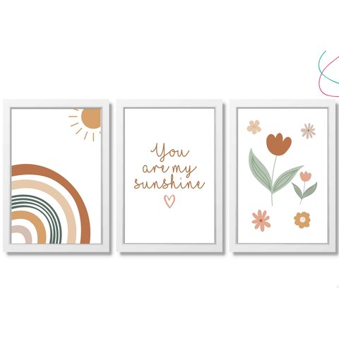 Quadros Decorativos do Tema Arco-íris Boho Escandinavo 30x40:branca
