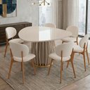 Ver imagem 2 de Mesa de Jantar 6 Lugares Orgânica Tampo com Vidro 136cm Merisi D05 Off White - Lyam Decor