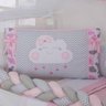 JOGO DE BERÇO KIT COMPLETO 12 PÇS PARA PRÍNCIPES E PRINCESAS COM PROTETOR SAIA E MOSQUITEIRO - NUVEM - 4