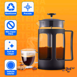 Cafeteira Prensa Francesa Cremeira Capuccino Cremoso 600ml Café Leite Chá Copo de Vidro Luxo - 3