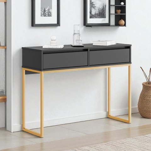 Aparador Buffet Industrial 2 Gavetas MDF-MDP 90cm Preto Dourado Casah