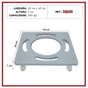 Base Suporte de Alumínio Quadrado com Rodízios Gel Vaso 45cm