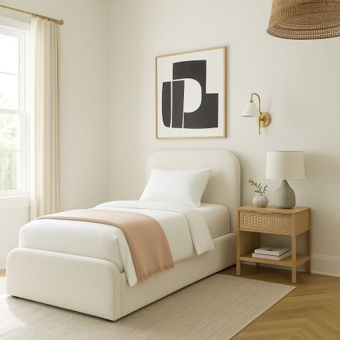 Cama Moderna Cabeceira Peseira com Espuma Acabamento Premium:linho Off White